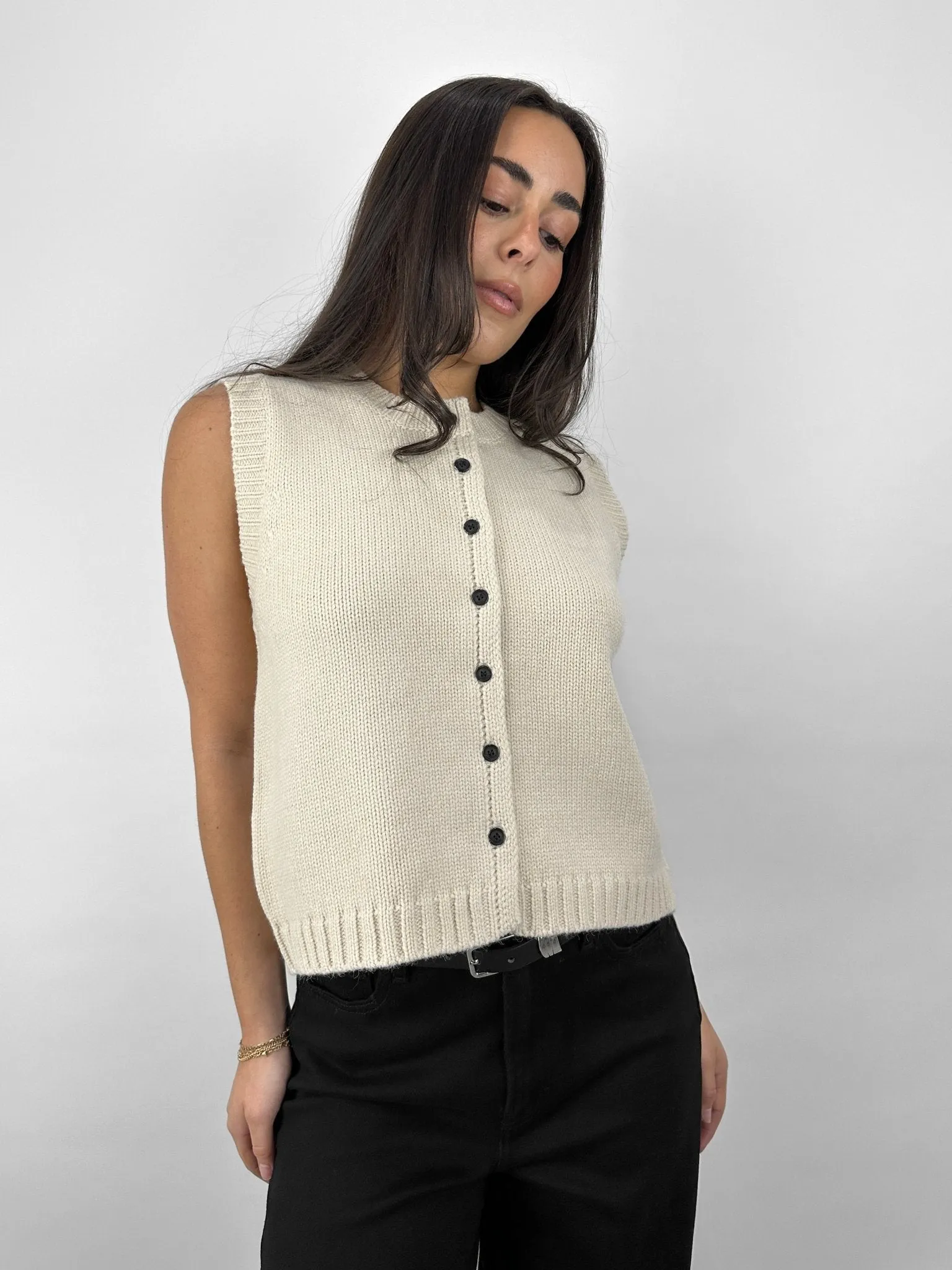 Boxy Button Down Knit Vest