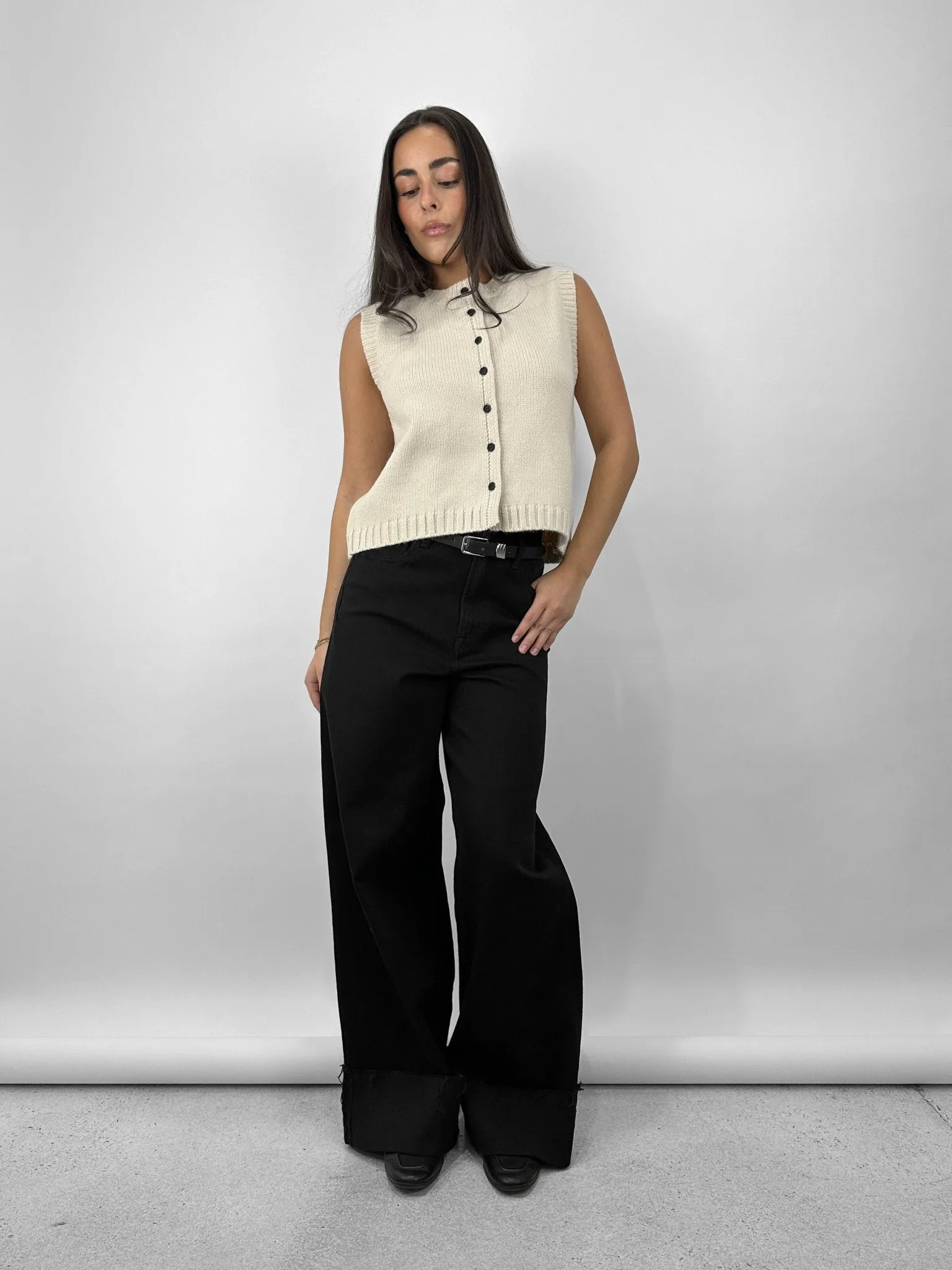 Boxy Button Down Knit Vest