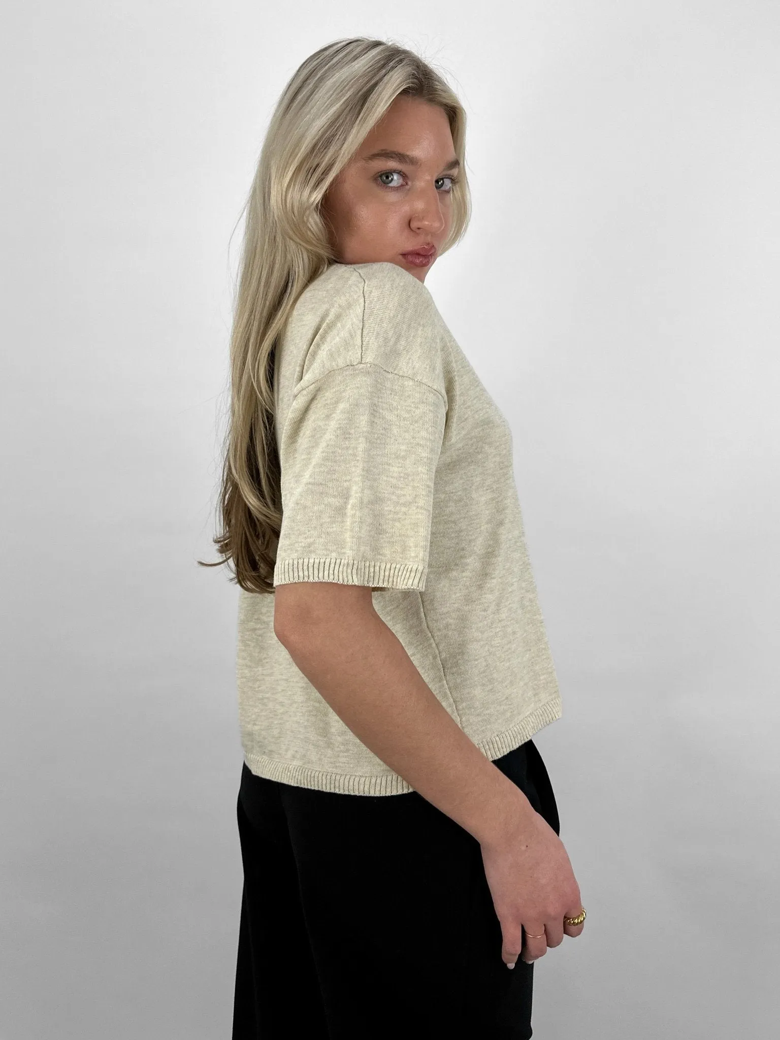 Boxy Knit Short Sleeve Cardigan