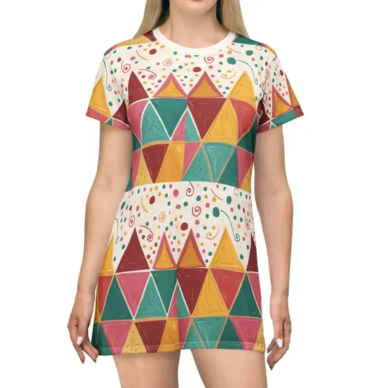 Bright Geometric Triangles Tagless Tee Dress Trendy