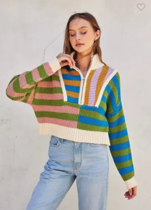 Bright Striped Half Zip