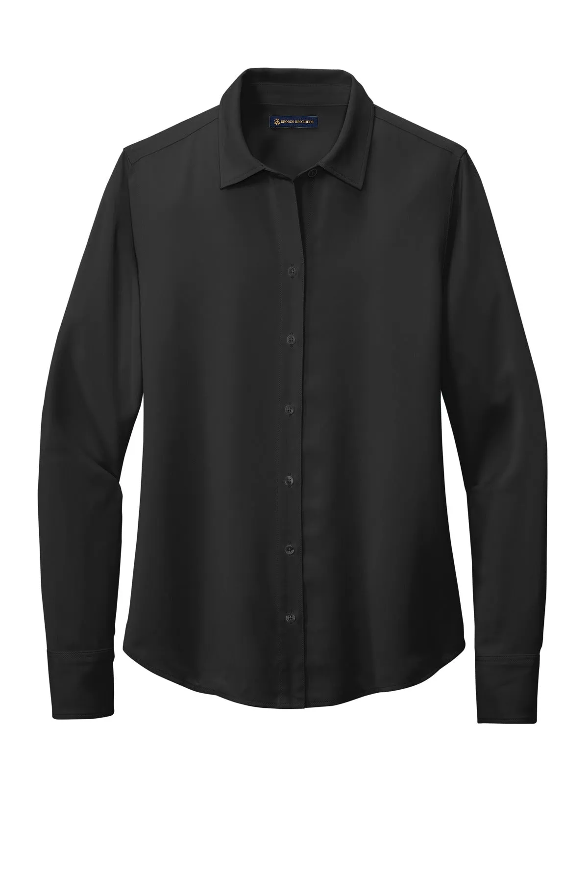 Brooks Brothers Women's Full-Button Satin Blouse BB18007 Deep Black