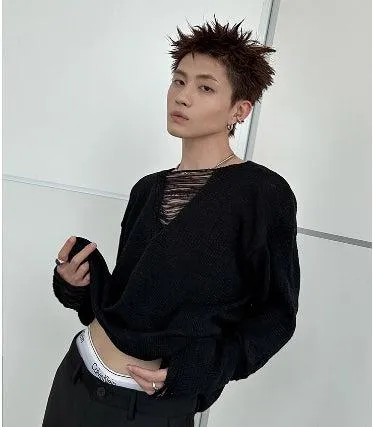 Brushed Hollow Knit Pullover Sweater