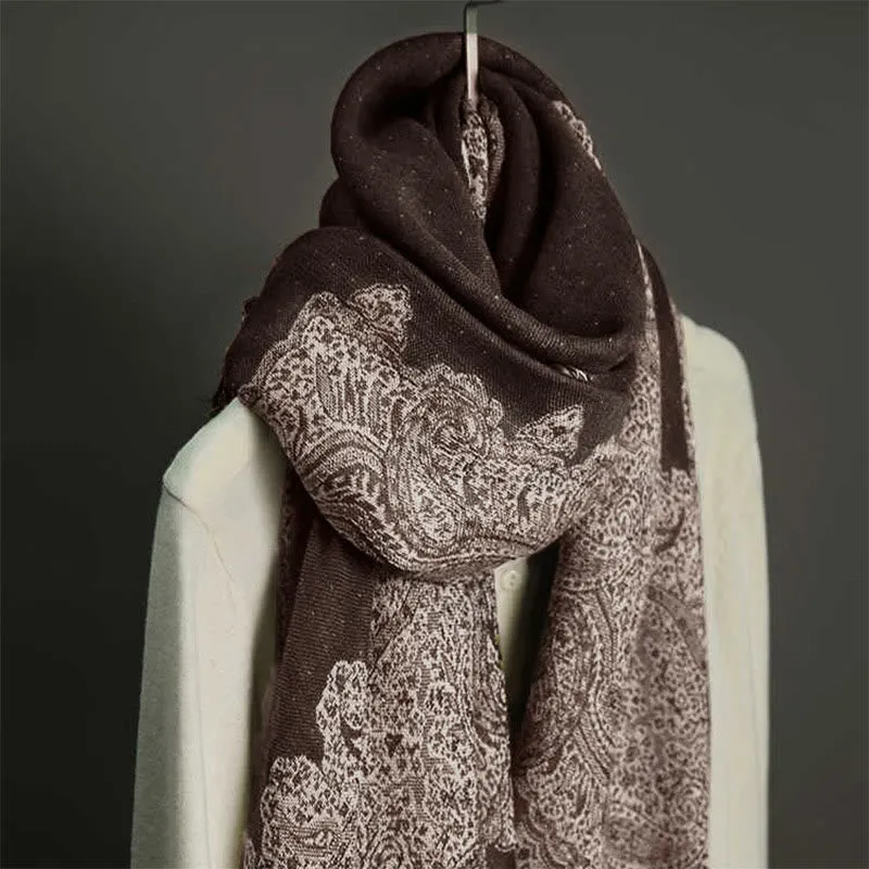 Buddha Stones Tibetan Cashew Jacquard Colorful Flower Print Tassels Shawl Fall Winter Soft Warm Scarf Wrap