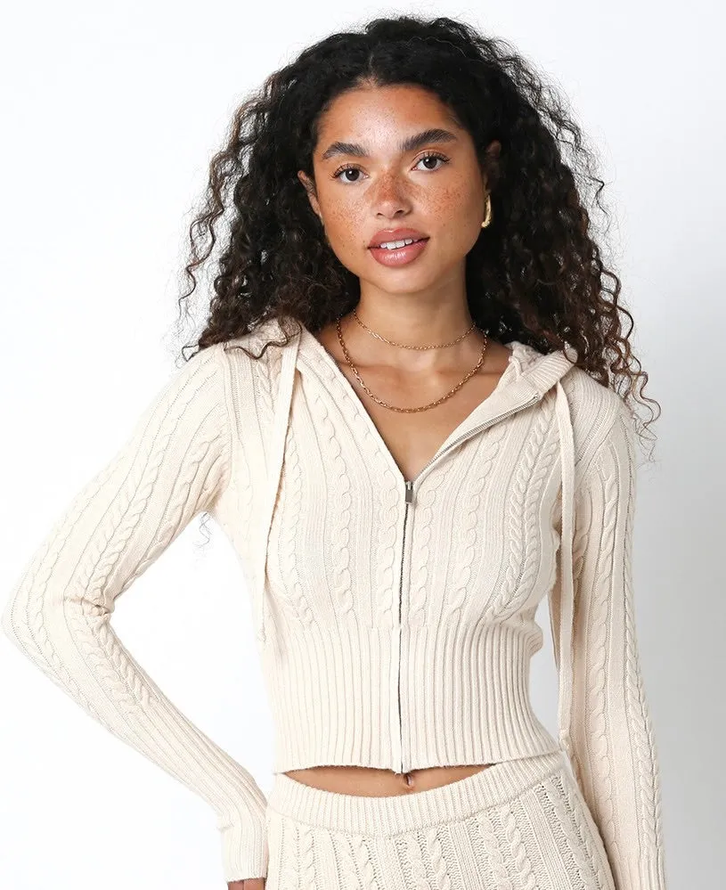 Cable Cropped Hoodie