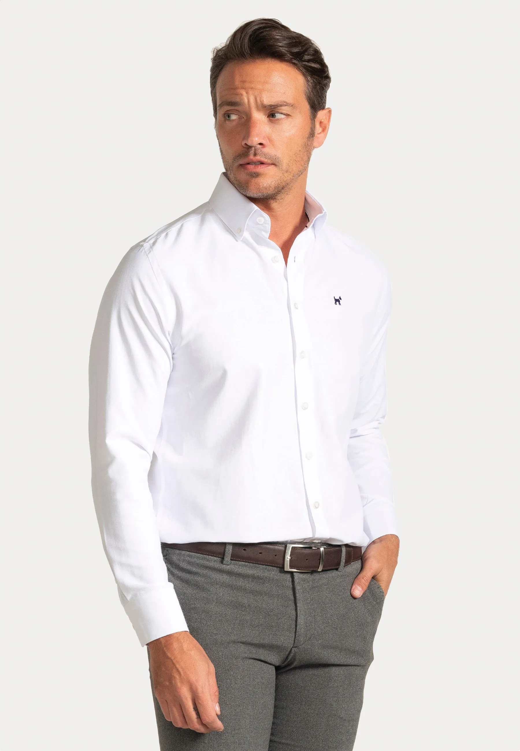 Camisa Oxford Liso Blanco Slim