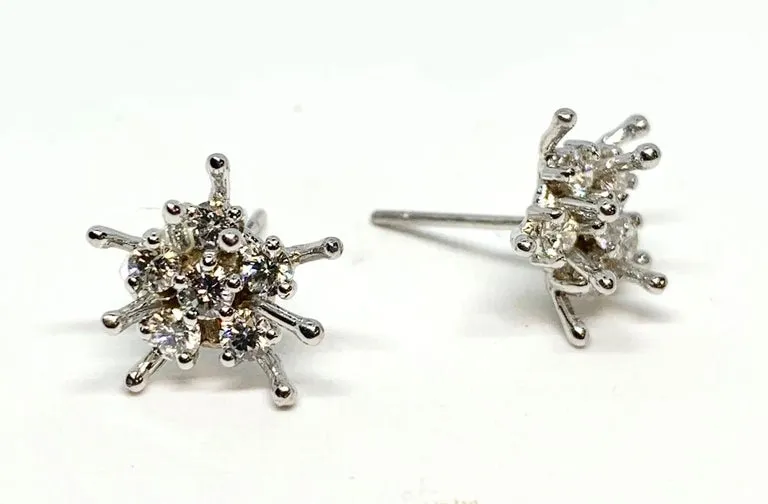 Carved Gemstone Flower Earring Jacket Set with Diamond and Gold Stamen Posts