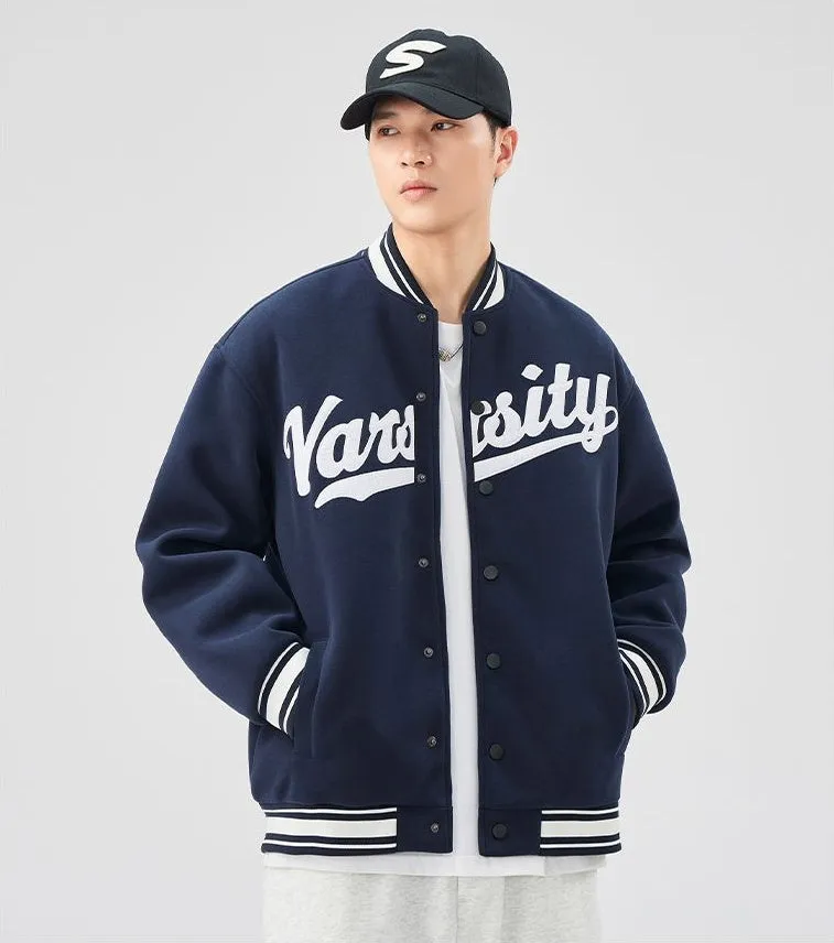 Casual and Versatile Men's Varsity Jacket with Elastic Hem