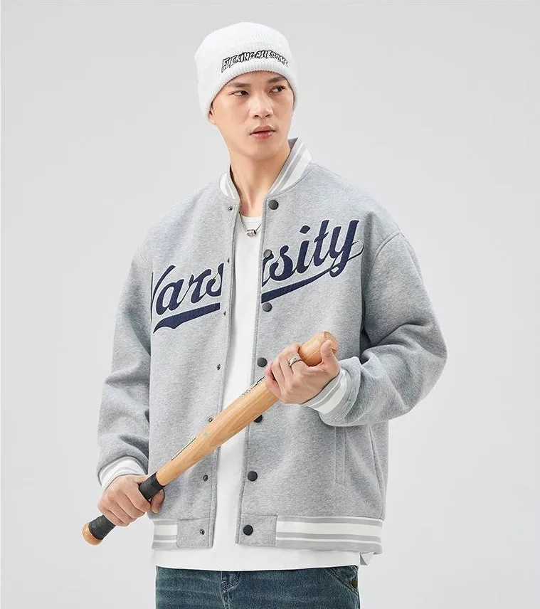 Casual and Versatile Men's Varsity Jacket with Elastic Hem