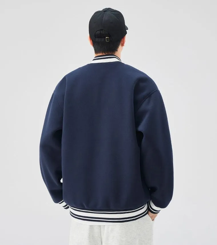 Casual and Versatile Men's Varsity Jacket with Elastic Hem