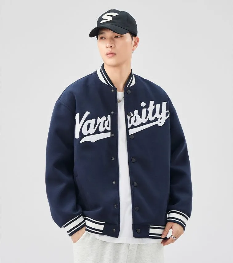 Casual and Versatile Men's Varsity Jacket with Elastic Hem