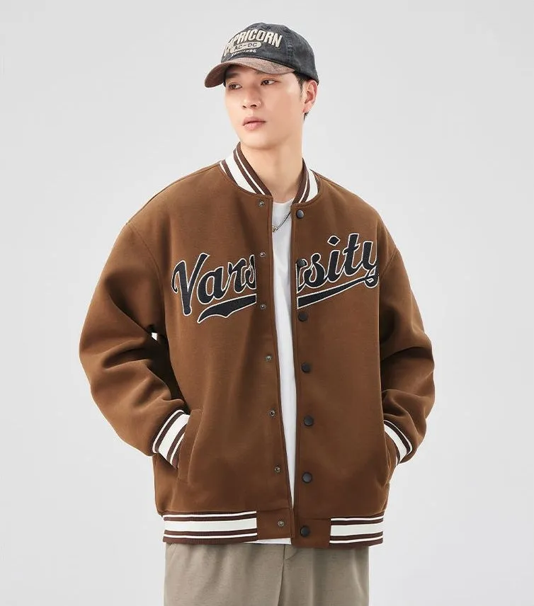 Casual and Versatile Men's Varsity Jacket with Elastic Hem
