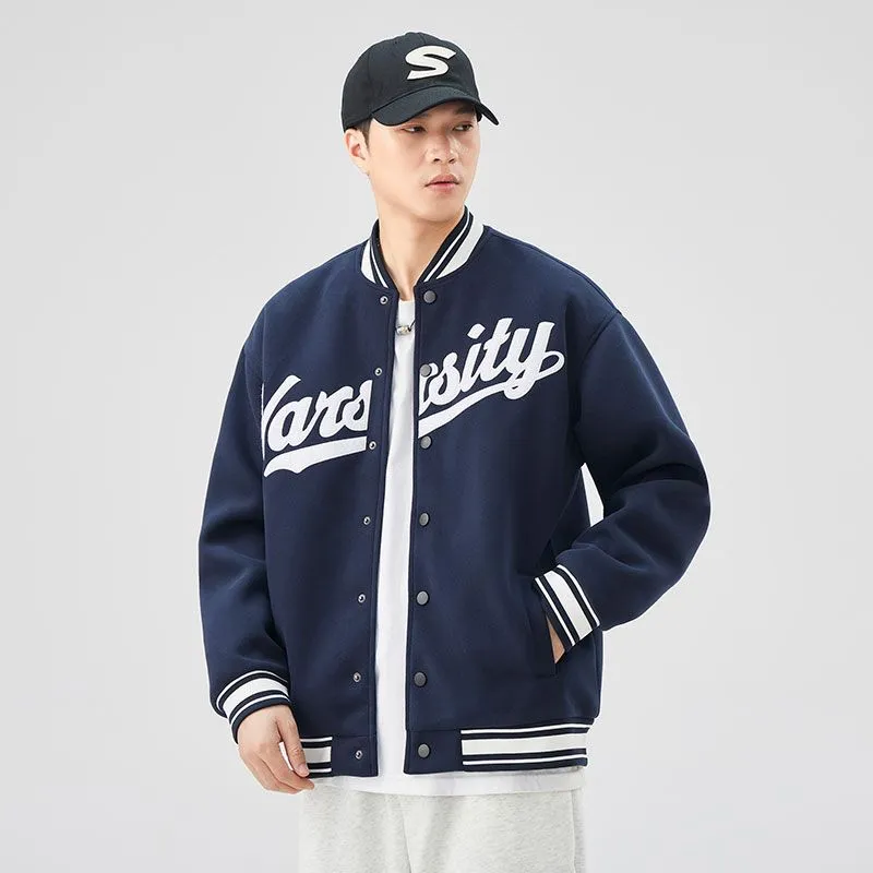 Casual and Versatile Men's Varsity Jacket with Elastic Hem