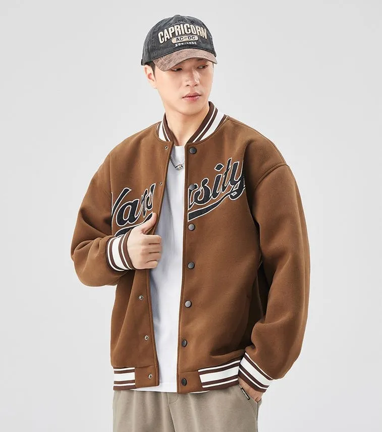 Casual and Versatile Men's Varsity Jacket with Elastic Hem