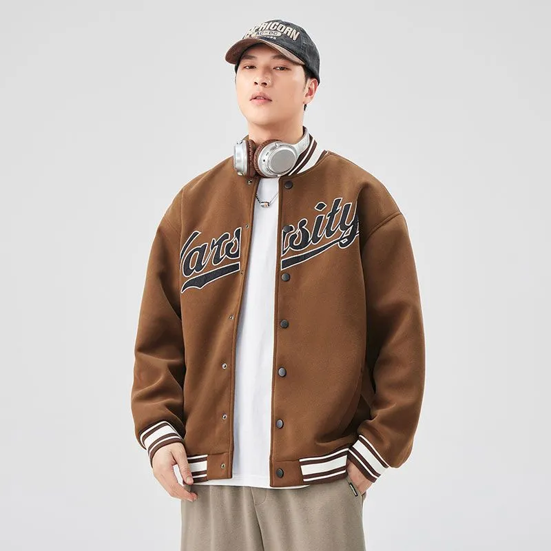 Casual and Versatile Men's Varsity Jacket with Elastic Hem