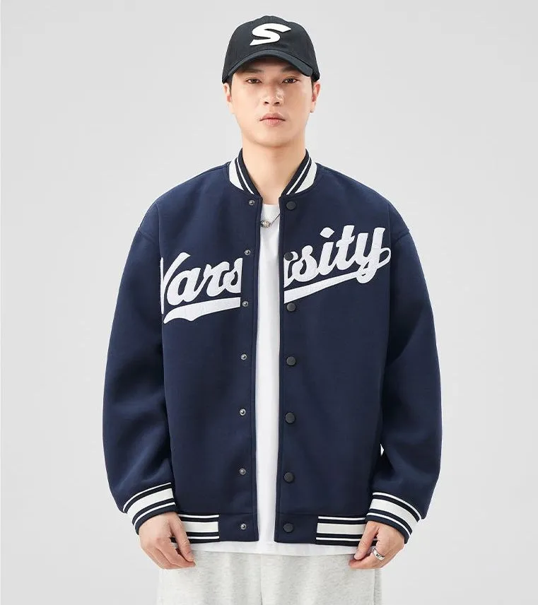 Casual and Versatile Men's Varsity Jacket with Elastic Hem