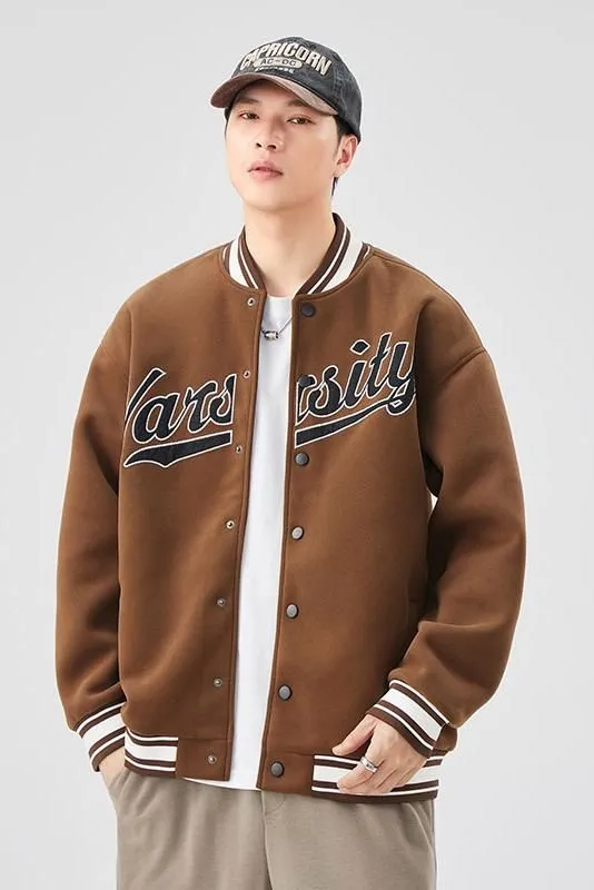 Casual and Versatile Men's Varsity Jacket with Elastic Hem