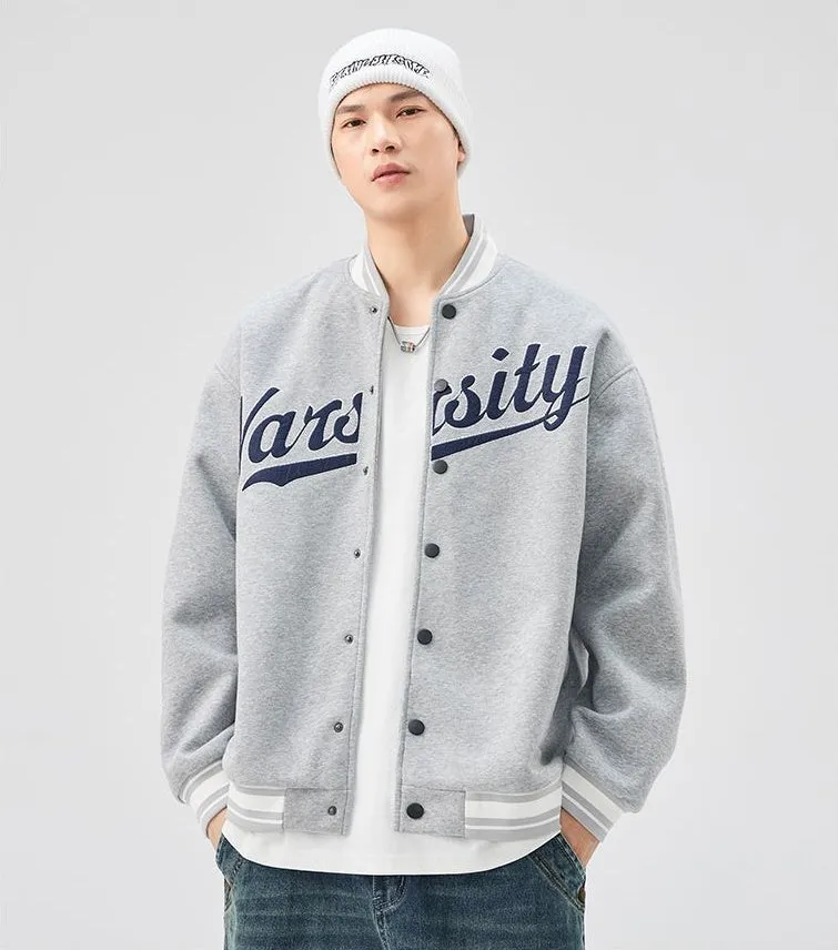 Casual and Versatile Men's Varsity Jacket with Elastic Hem