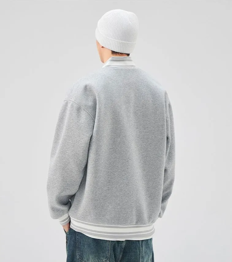Casual and Versatile Men's Varsity Jacket with Elastic Hem
