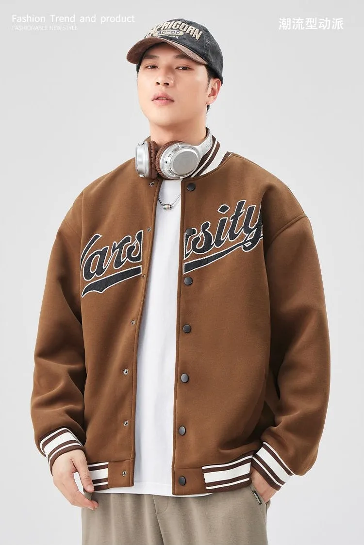 Casual and Versatile Men's Varsity Jacket with Elastic Hem