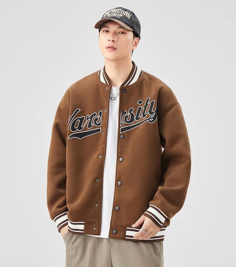 Casual and Versatile Men's Varsity Jacket with Elastic Hem
