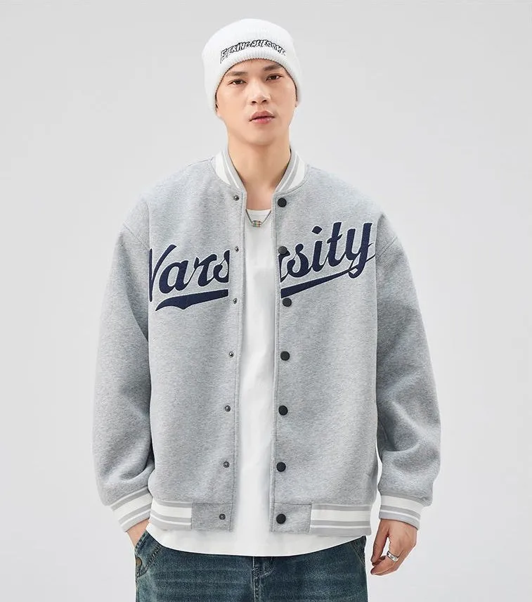 Casual and Versatile Men's Varsity Jacket with Elastic Hem