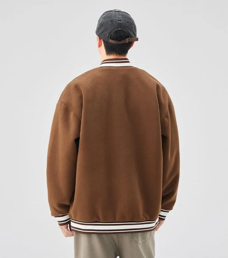 Casual and Versatile Men's Varsity Jacket with Elastic Hem