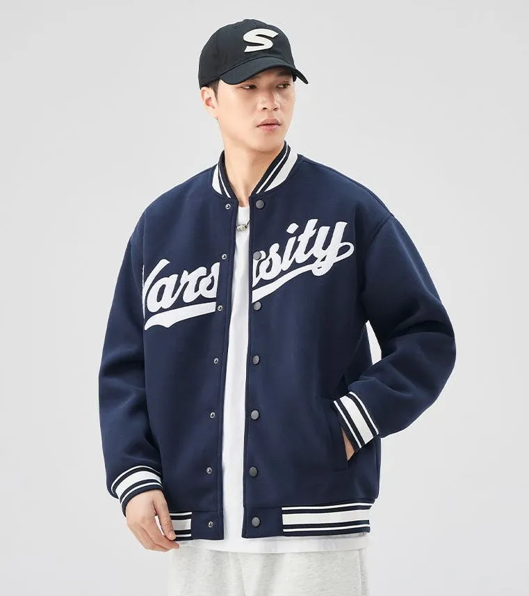 Casual and Versatile Men's Varsity Jacket with Elastic Hem