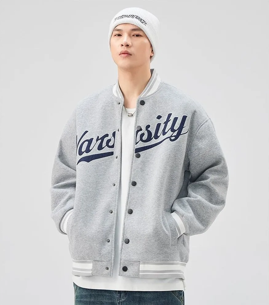 Casual and Versatile Men's Varsity Jacket with Elastic Hem