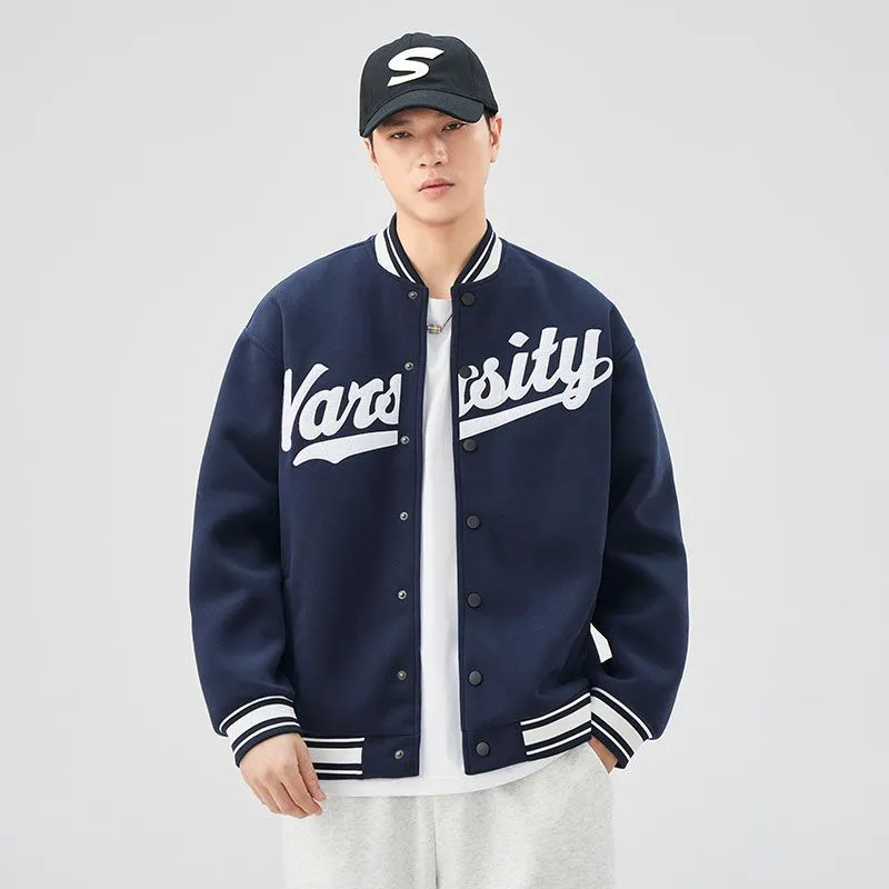 Casual and Versatile Men's Varsity Jacket with Elastic Hem