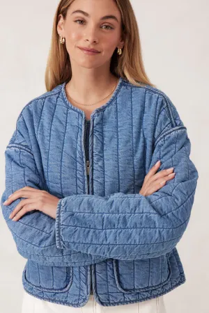 Ceres Life Comfy Quilted Boxy Jacket - Worn Blue