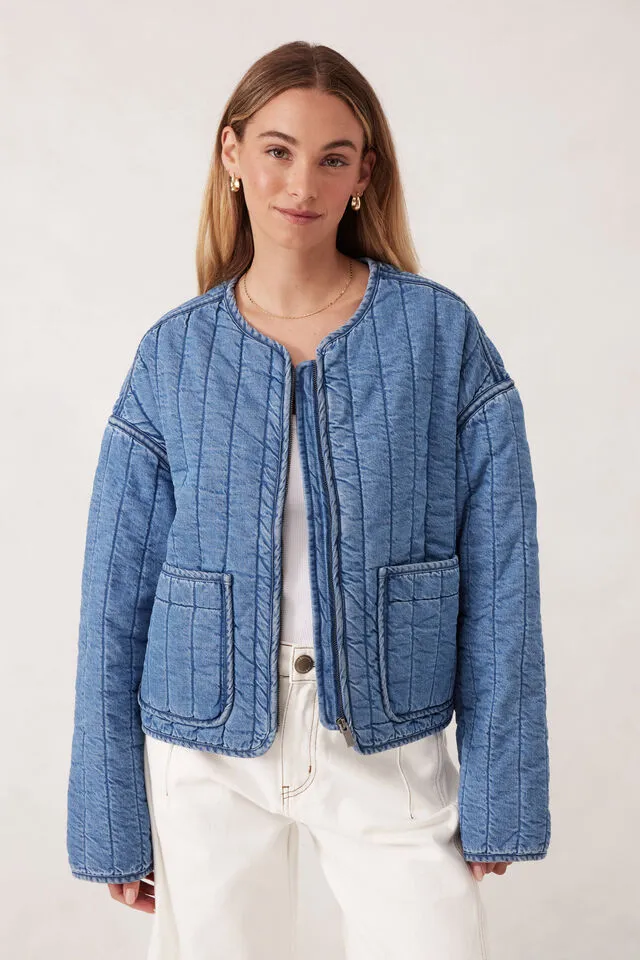 Ceres Life Comfy Quilted Boxy Jacket - Worn Blue