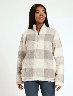 Check Sherpa Turtle Pullover - Light Grey