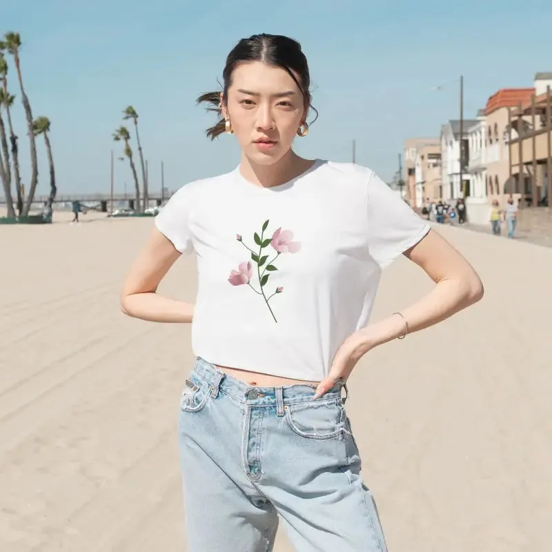 Chic Flowy Cropped Tee with Pink Flower Vibes