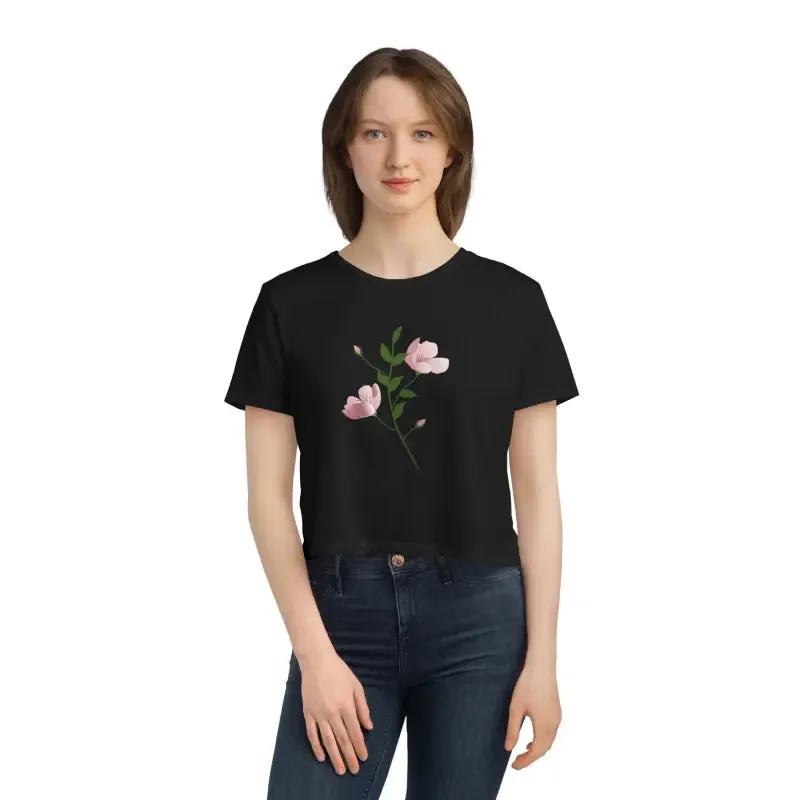 Chic Flowy Cropped Tee with Pink Flower Vibes