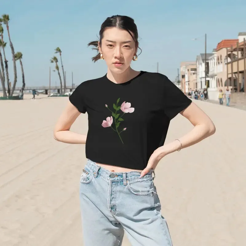 Chic Flowy Cropped Tee with Pink Flower Vibes