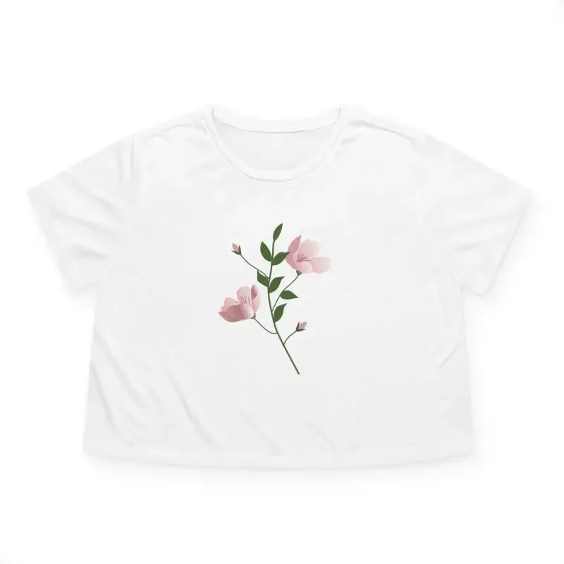 Chic Flowy Cropped Tee with Pink Flower Vibes