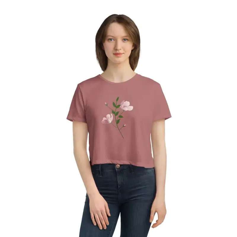 Chic Flowy Cropped Tee with Pink Flower Vibes