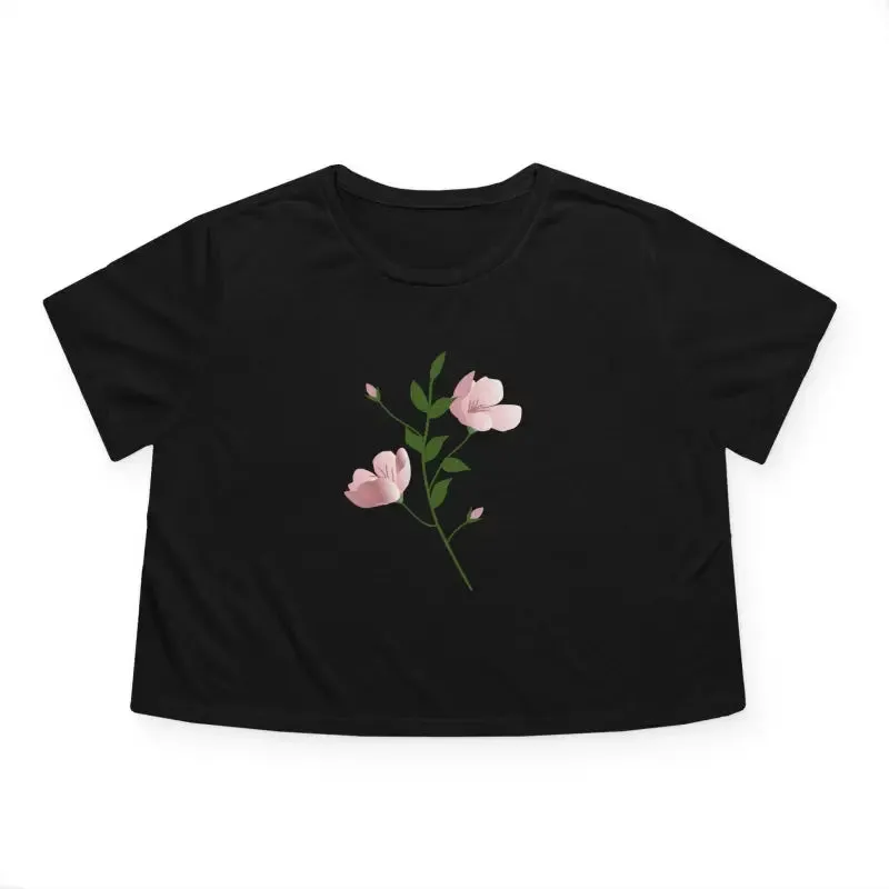 Chic Flowy Cropped Tee with Pink Flower Vibes