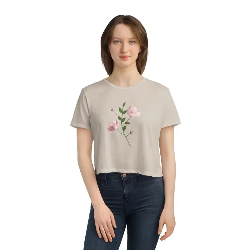 Chic Flowy Cropped Tee with Pink Flower Vibes