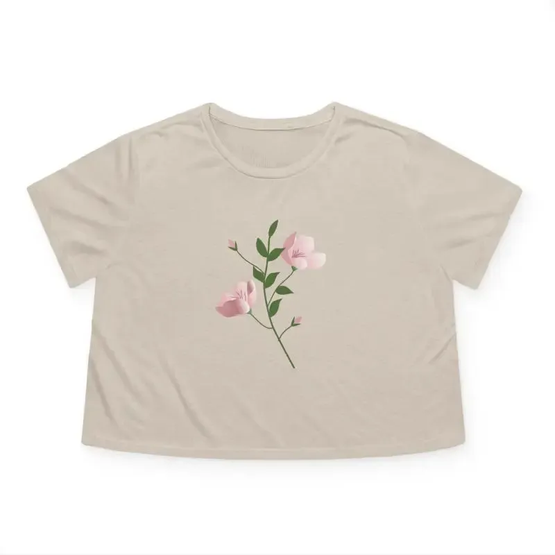 Chic Flowy Cropped Tee with Pink Flower Vibes