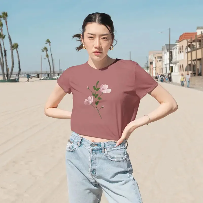 Chic Flowy Cropped Tee with Pink Flower Vibes