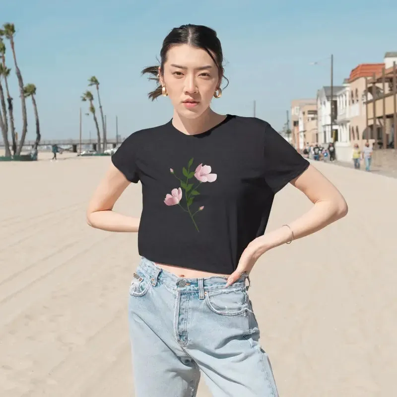 Chic Flowy Cropped Tee with Pink Flower Vibes