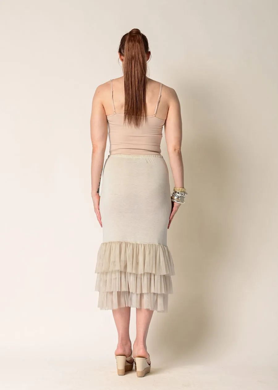 Christina Linen Top   Kelsie Skirt In Latte - Imagine Fashion