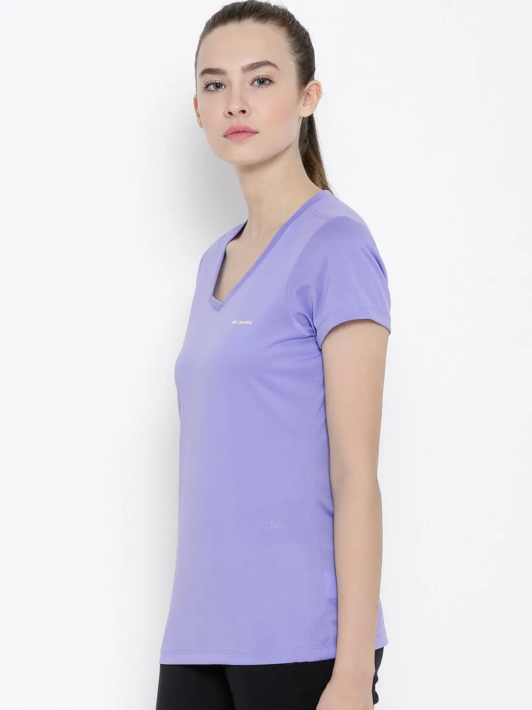 Columbia Women Purple Tech Trekshort Sleeve T-Shirt