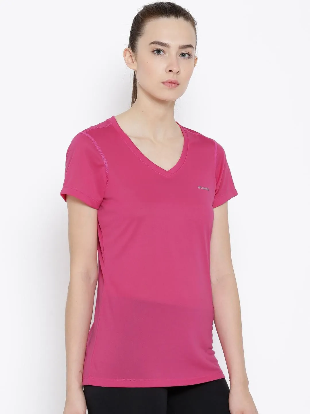 Columbia Women Red Tech Trekshort Sleeve T-Shirt