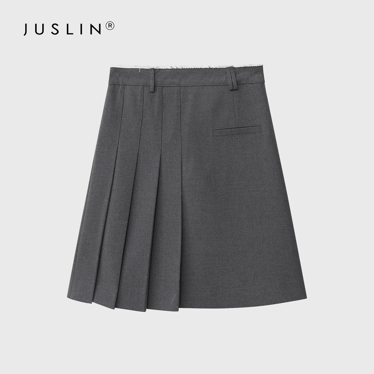 Contrast Color Asymmetric Pleated Skirt