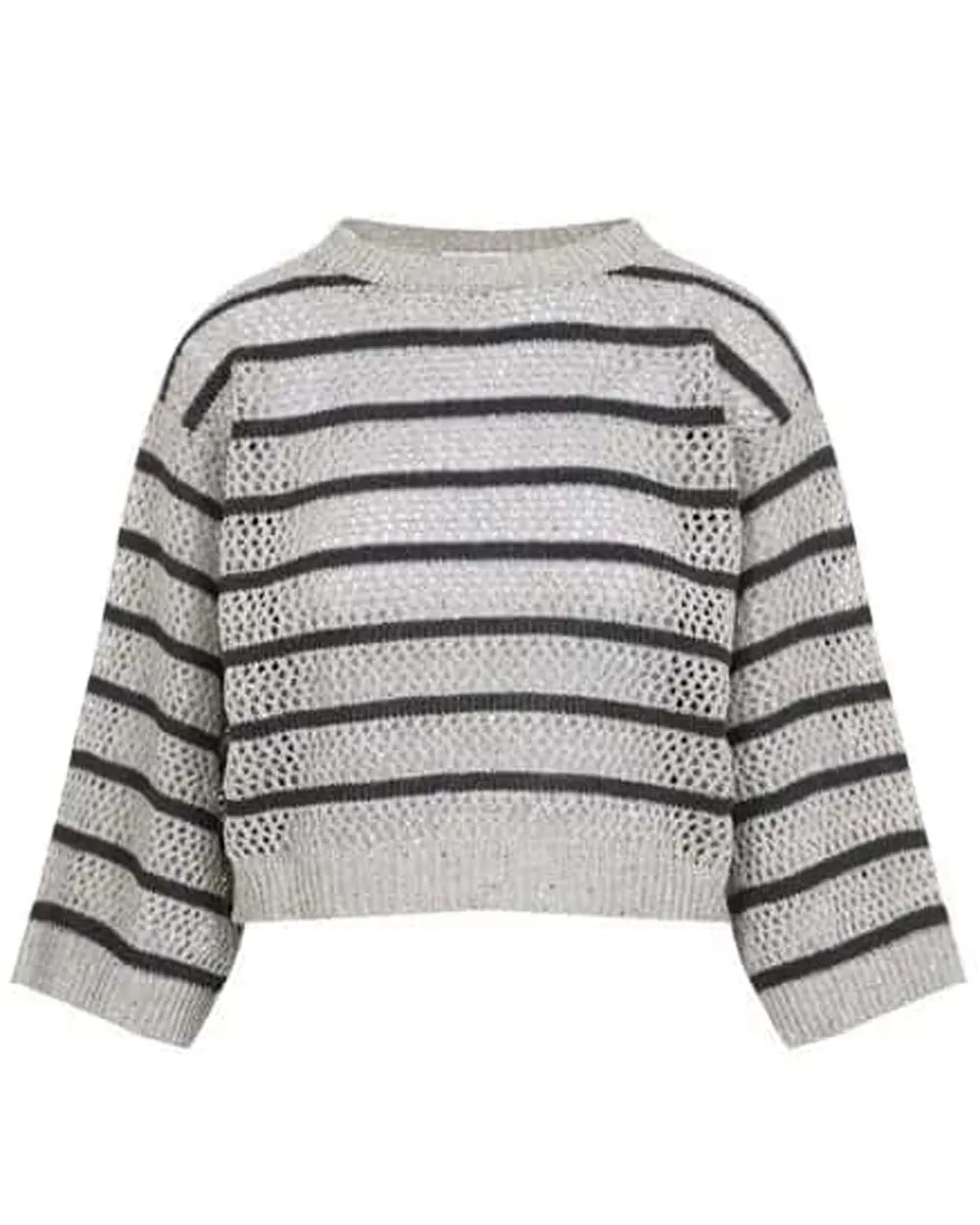 Cool Beige and Navy Stripe Micro Paillette French Riviera Sweater