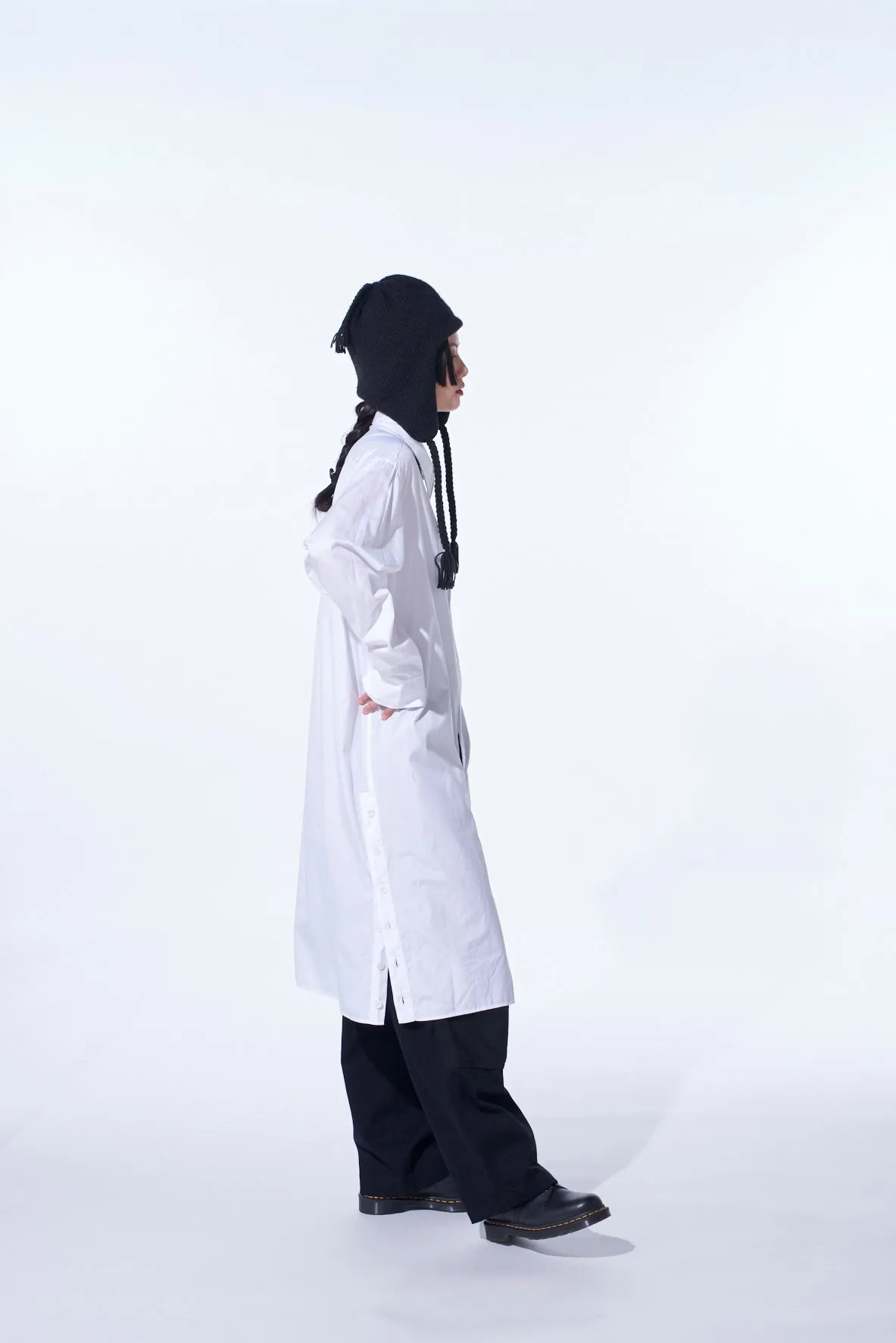 COTTON BROAD BUTTON SLITS LONG SHIRT