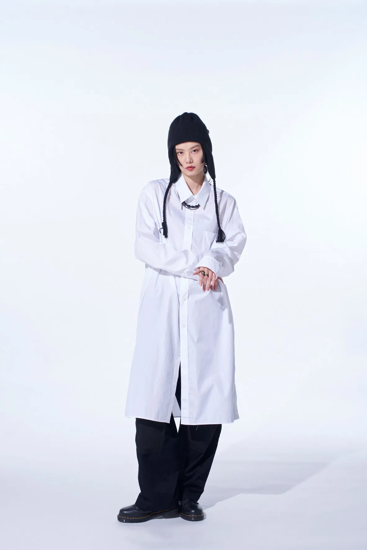 COTTON BROAD BUTTON SLITS LONG SHIRT